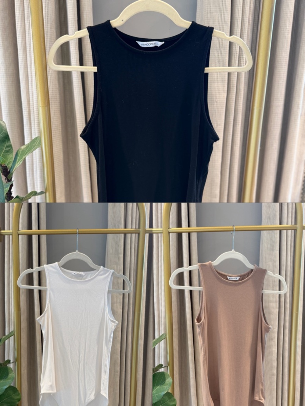 EUC LOT OF 3 MANGOPOP Sleeveless Ribbed Bodysuits — Black, White & Taupe